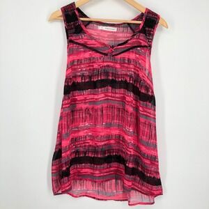 Maurices Womens Tank Top Blouse Size 2X Pink‎ Abstract Sleeveless Sheer Smocked